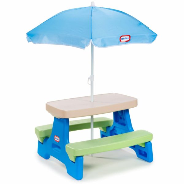 Patio Furniture | Easy Store™ Jr. Play Table With Umbrella – Blue/Green Furniture Little Tikes