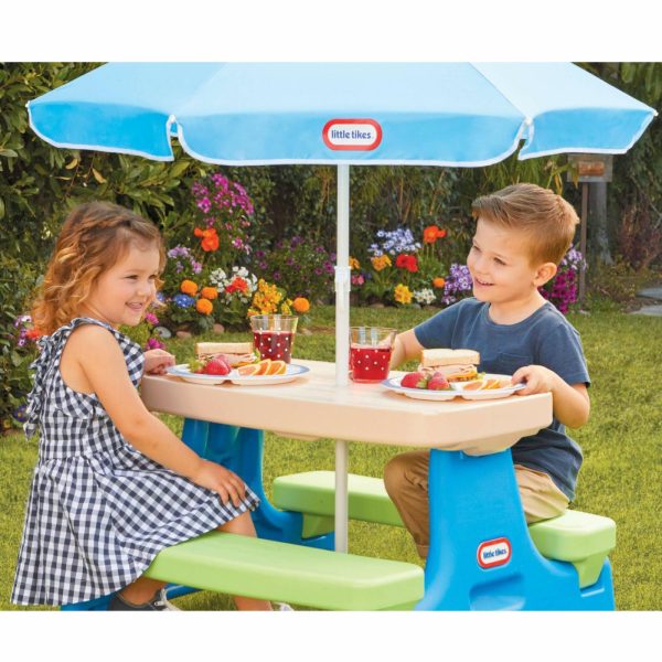 Patio Furniture | Easy Store™ Jr. Play Table With Umbrella – Blue/Green Furniture Little Tikes