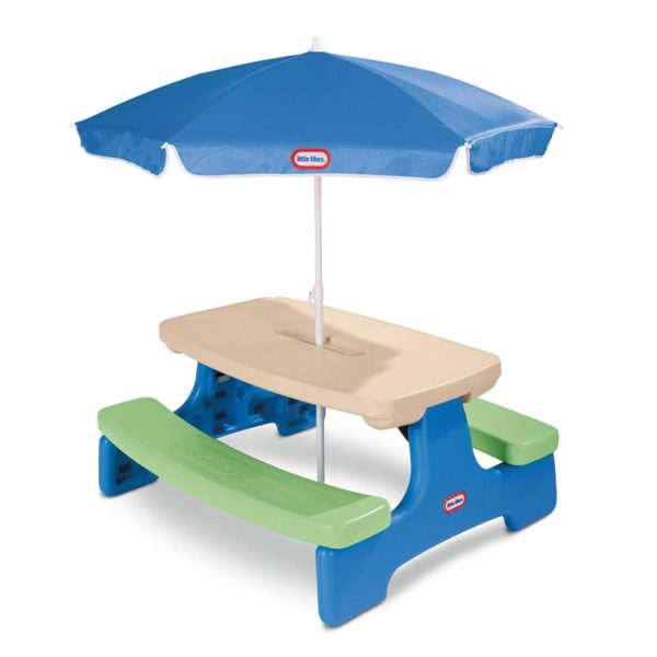 Patio Furniture | Easy Store™ Picnic Table With Umbrella – Blue/Green Furniture Little Tikes